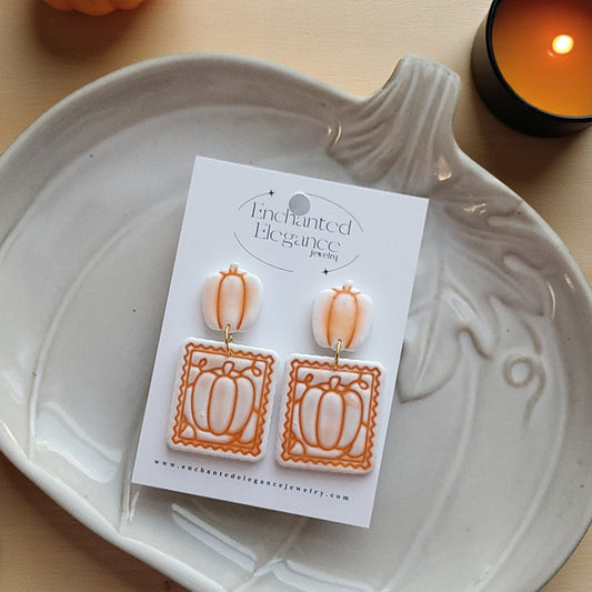 Ceramic Pumpkin  Clay Earrings