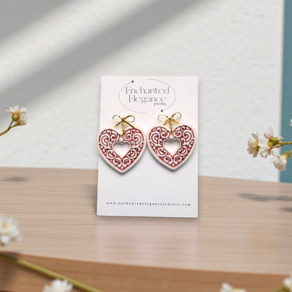 Embossed Heart Polymer Clay Earrings