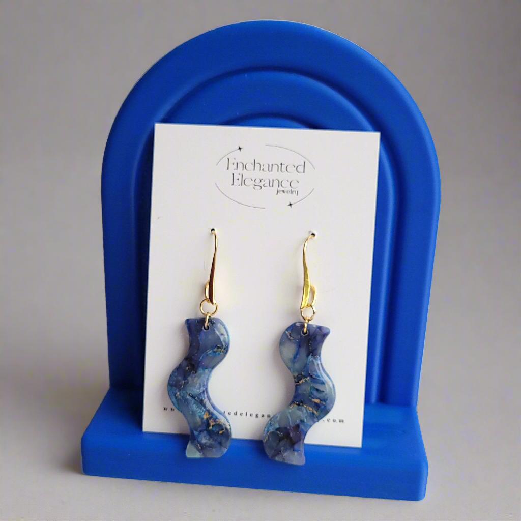 Navy and Gold Dangle Earrings