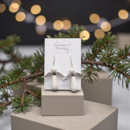 Pearl Angel Dangle Clay Earrings