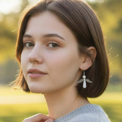 Pearl Angel Dangle Clay Earrings