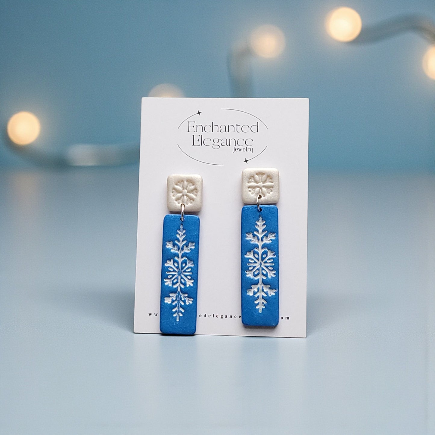 Blue Snowflake Dangle Clay Earrings