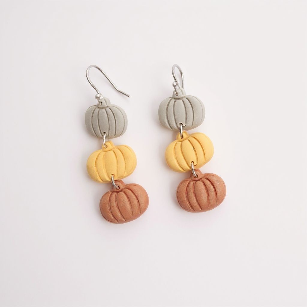 Pumpkin Trio Dangle Clay Earrings