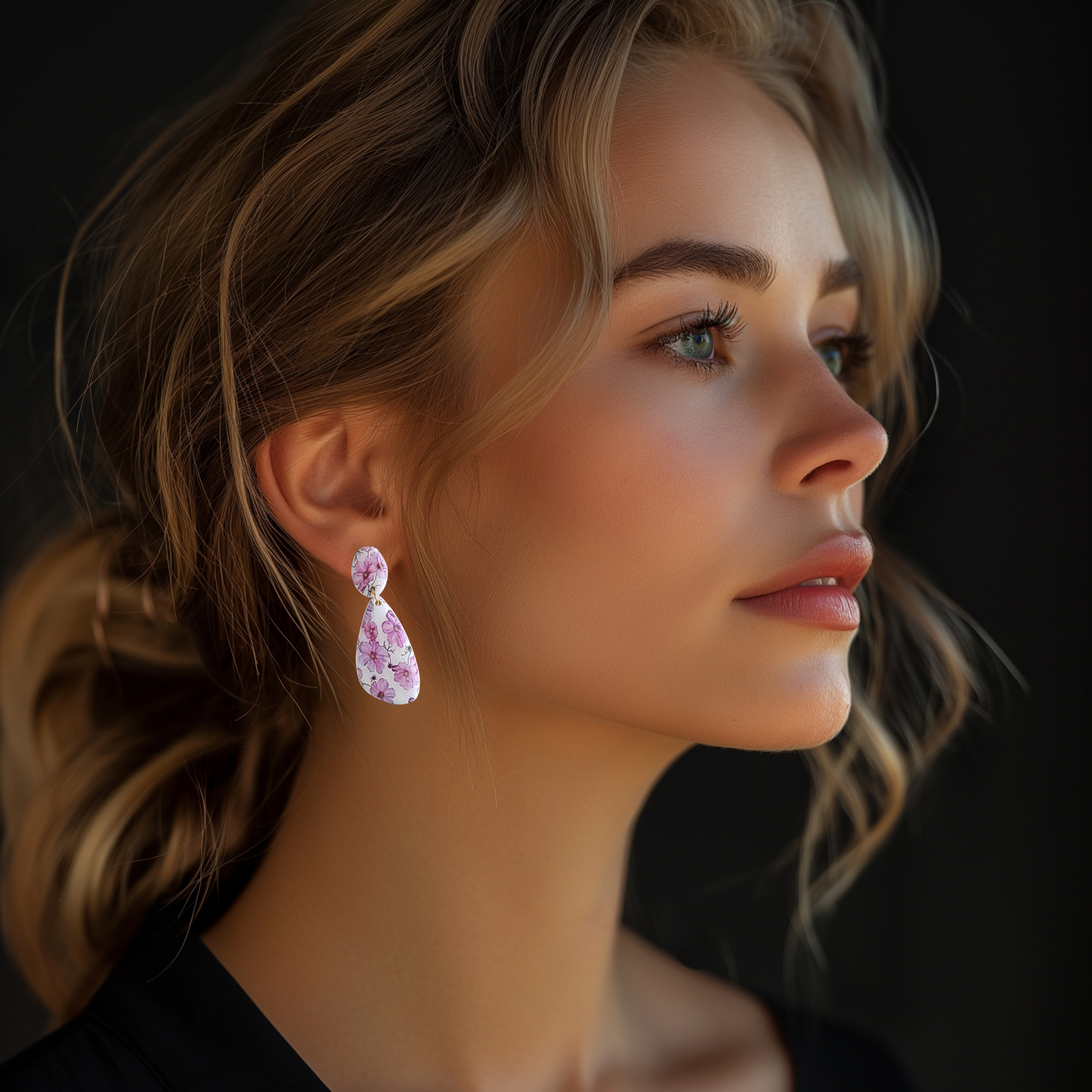 Dainty Pink Flower Dangle Earrings