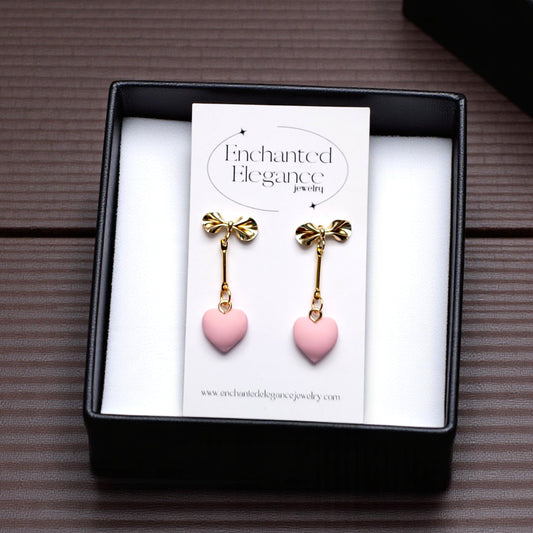 Pink Heart Drop Polymer Clay Earrings