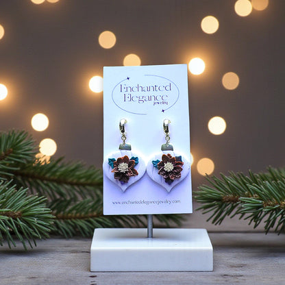 Poinsettia Ornament Dangle Clay Earrings