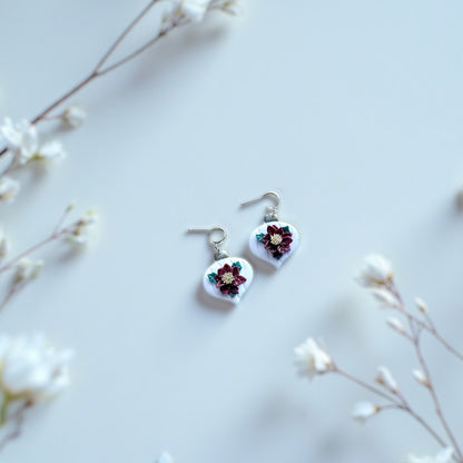 Poinsettia Ornament Dangle Clay Earrings