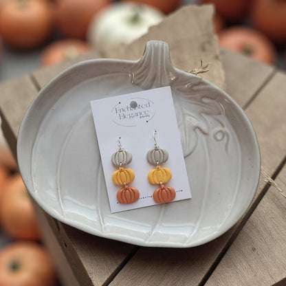 Pumpkin Trio Dangle Clay Earrings