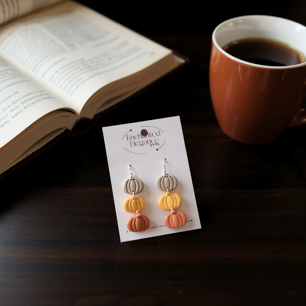 Pumpkin Trio Dangle Clay Earrings