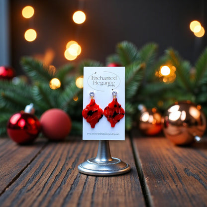 Red Marbled Ornament Clay Earrings