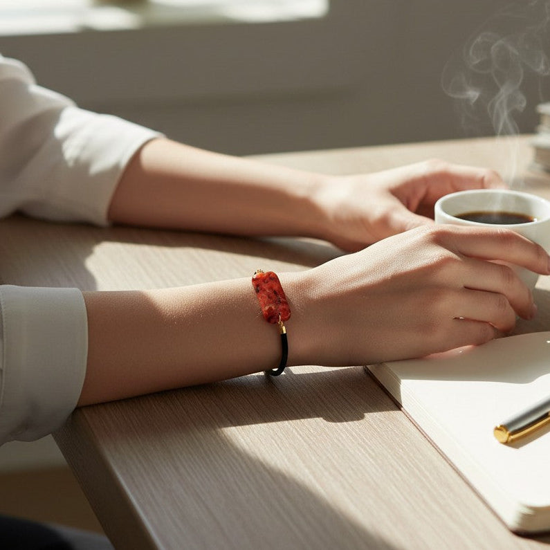 Red Marbled Adjustable Clay Bracelet