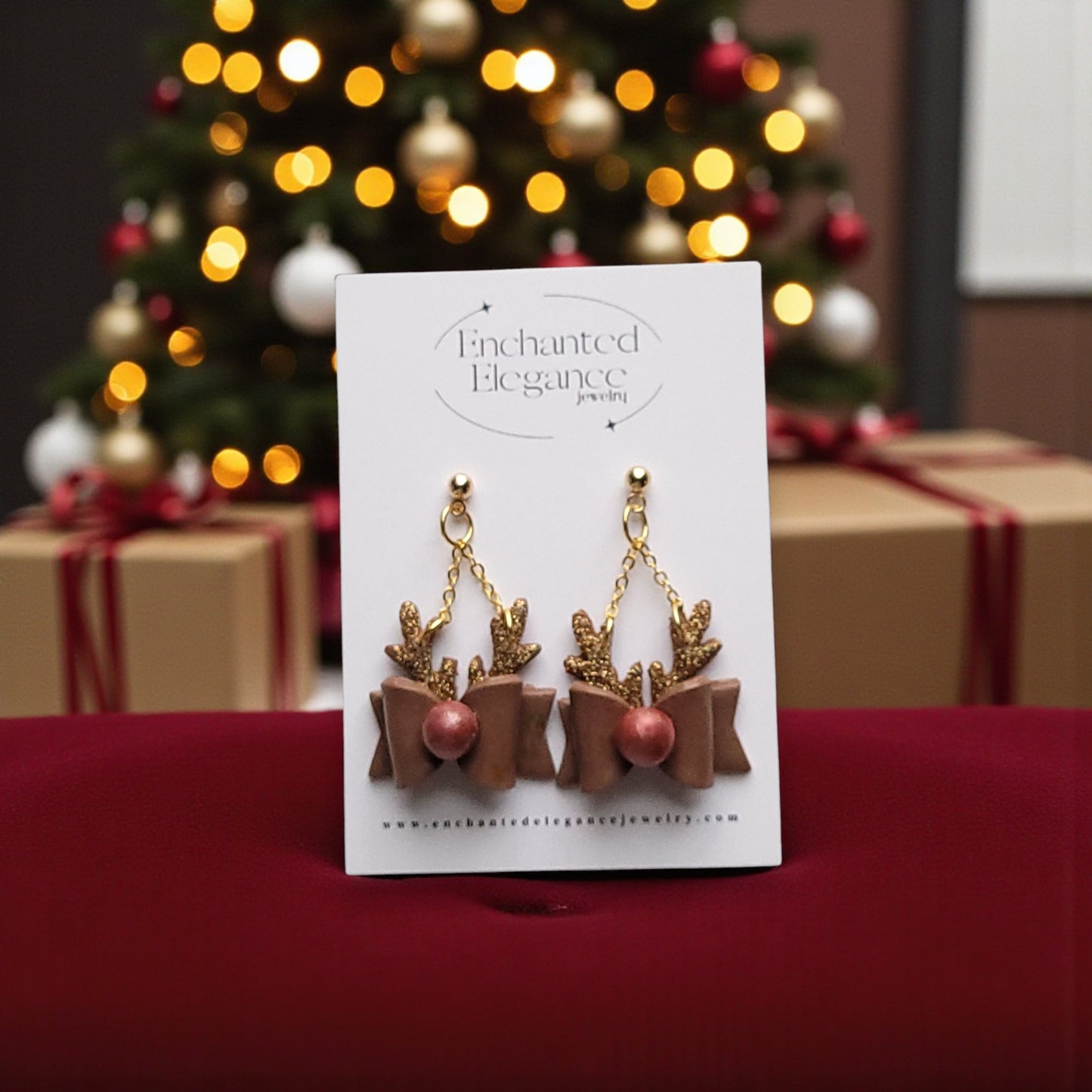 Reindeer Bow Clay Earrings