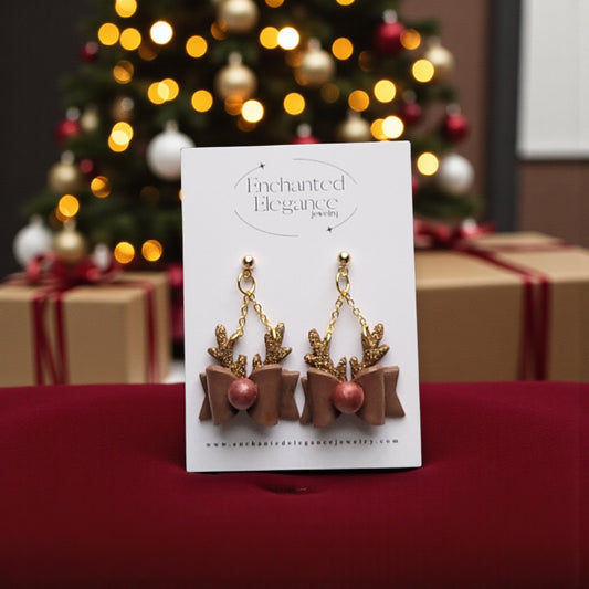 Reindeer Bow Clay Earrings