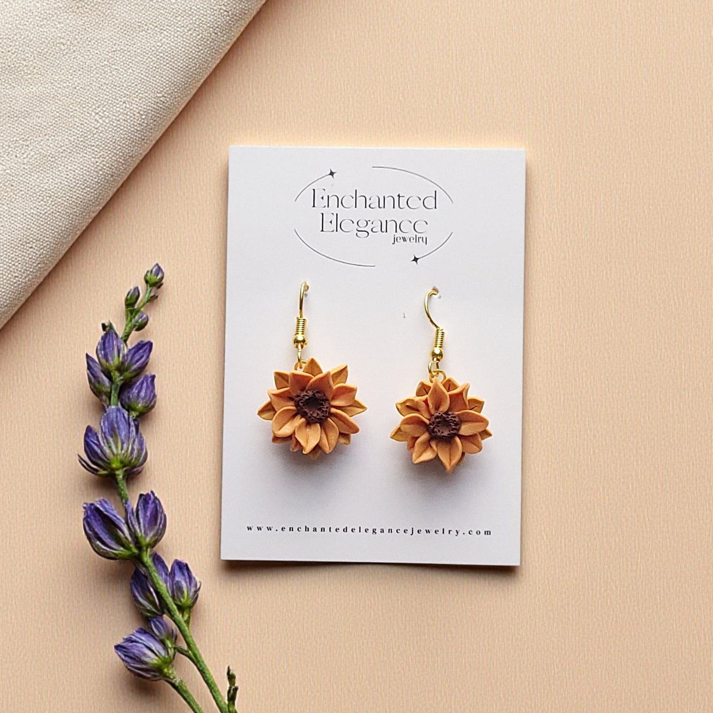 Sunflower Dangle Clay Earrings