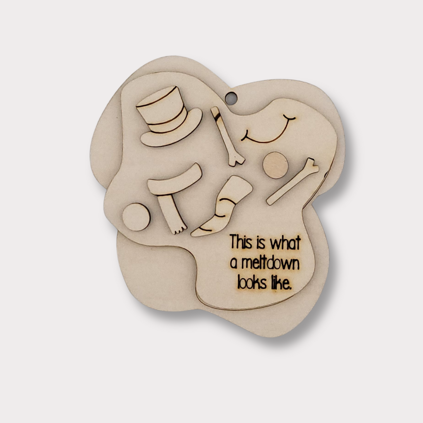Funny Snowman Meltdown Wooden Ornament Blank