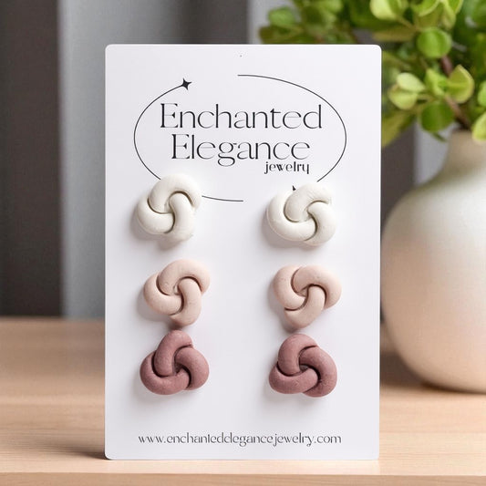 Warm Earthy Knots Clay Stud Earrings