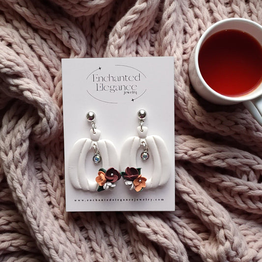 White Pumpkin Clay Earrings