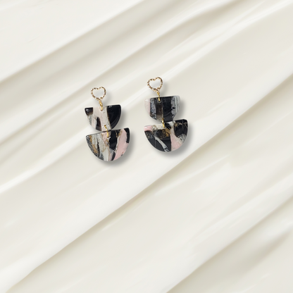 Pink and Black Quartz Clay Earrings